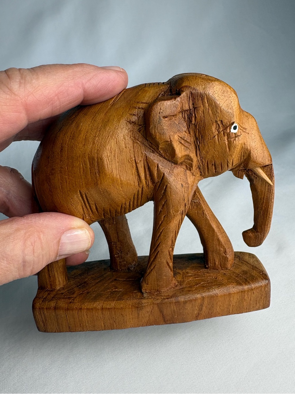 MCM Hand Carved Teakwood Elephant Figurine - Globe Brand (Siam)